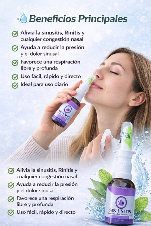 Sinusitis Spray + Elimina La Congestión Nasal y síntomas de Rinitis y Sinusitis