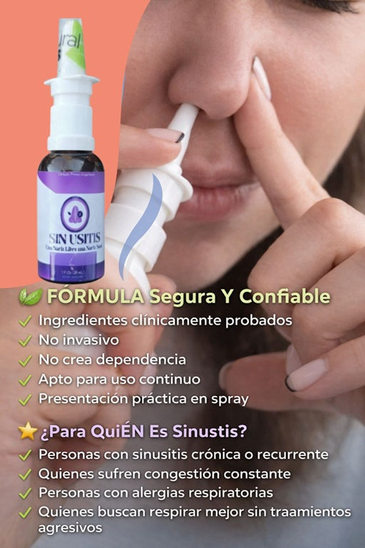 Sinusitis Spray + Elimina La Congestión Nasal y síntomas de Rinitis y Sinusitis